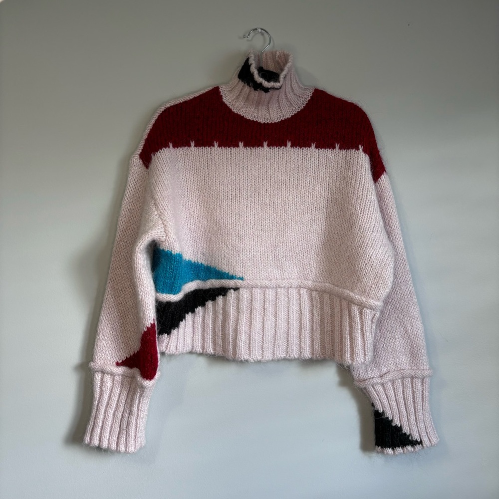Zara Chunky Knit Oversized Pullover Colourblock Turtleneck Sweater